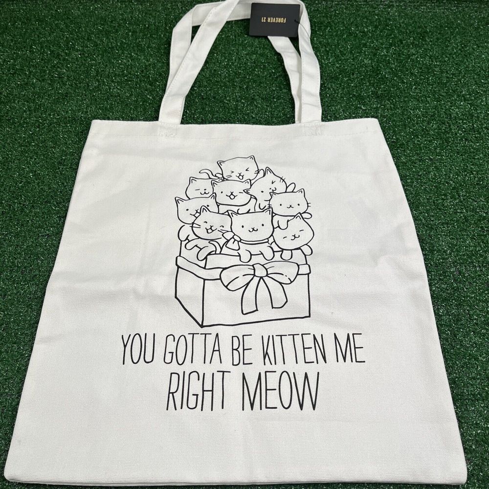 Kitty Cat Lover Gift Canvas Tote Shopping Bag Are You Kitten Me Right Meow‎ NWT